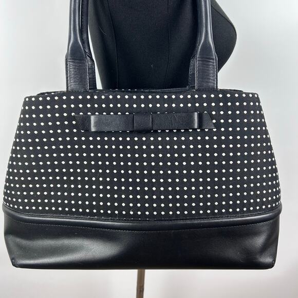 Kate Spade NY Chelsea Park Elena Tote Black White Cream Jacquard Polka Dots - Picture 4 of 10